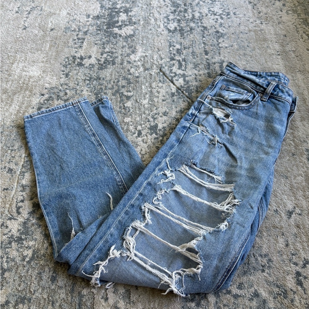 American Eagle Distressed Blue Mom Jeans